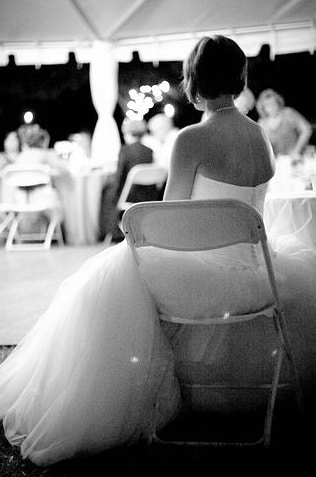 A poem by Tricia McCallum 2020. A bride sitting on a chair alone at her wedding.