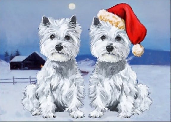 cartoon of two christmas westies